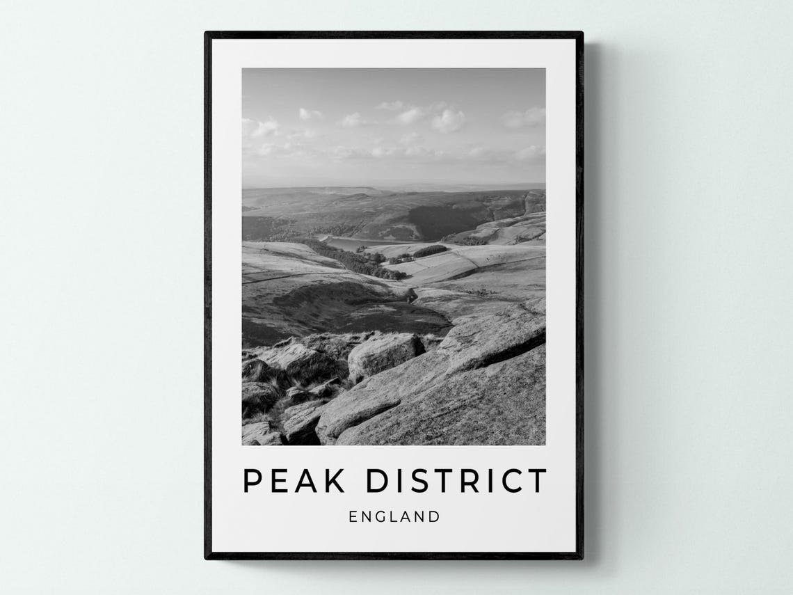 Peak District England Moorland Hills Rocky View Monochrome Wall Art