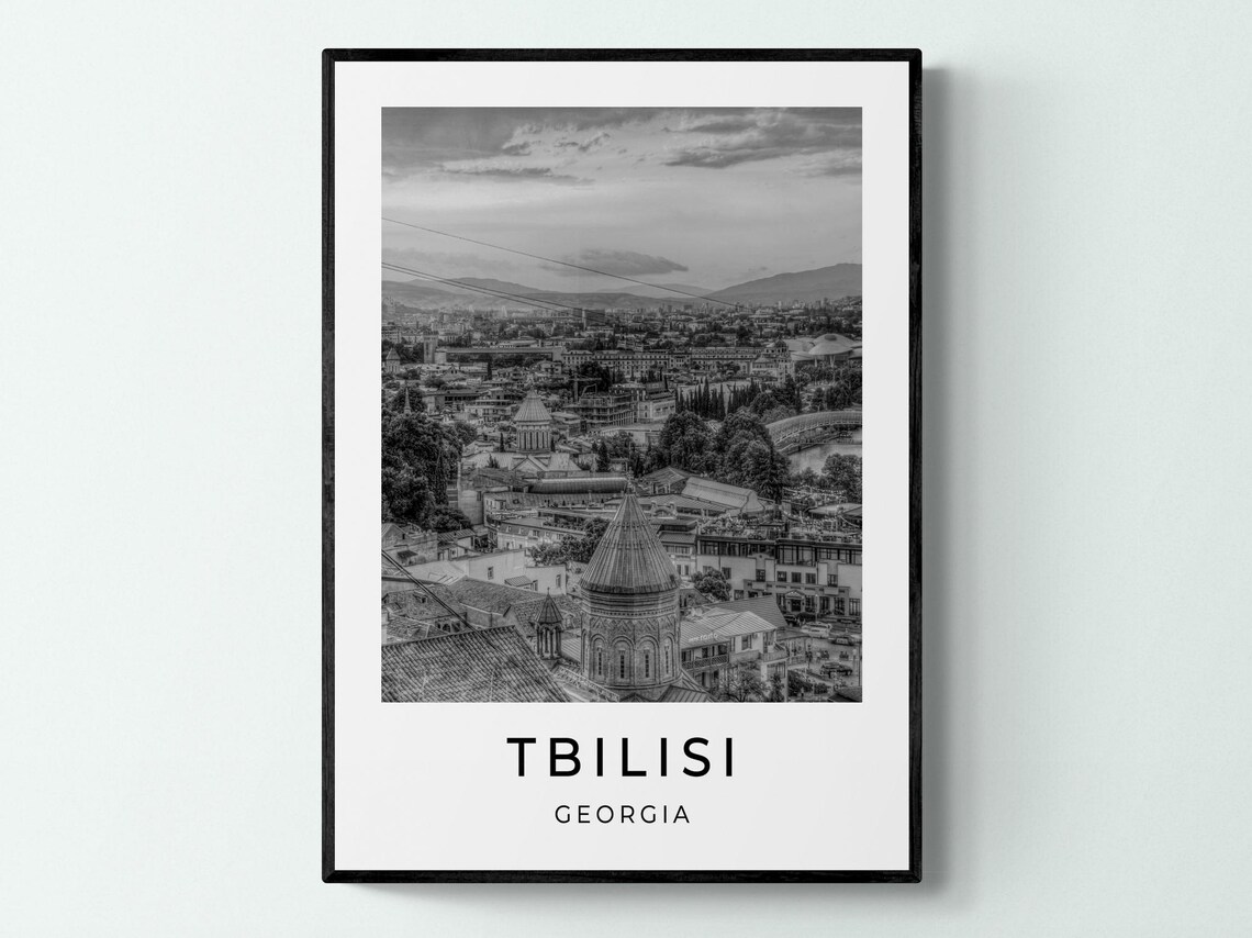 Tbilisi Georgia Old Town Panoramic Church Dome View Black White Poster