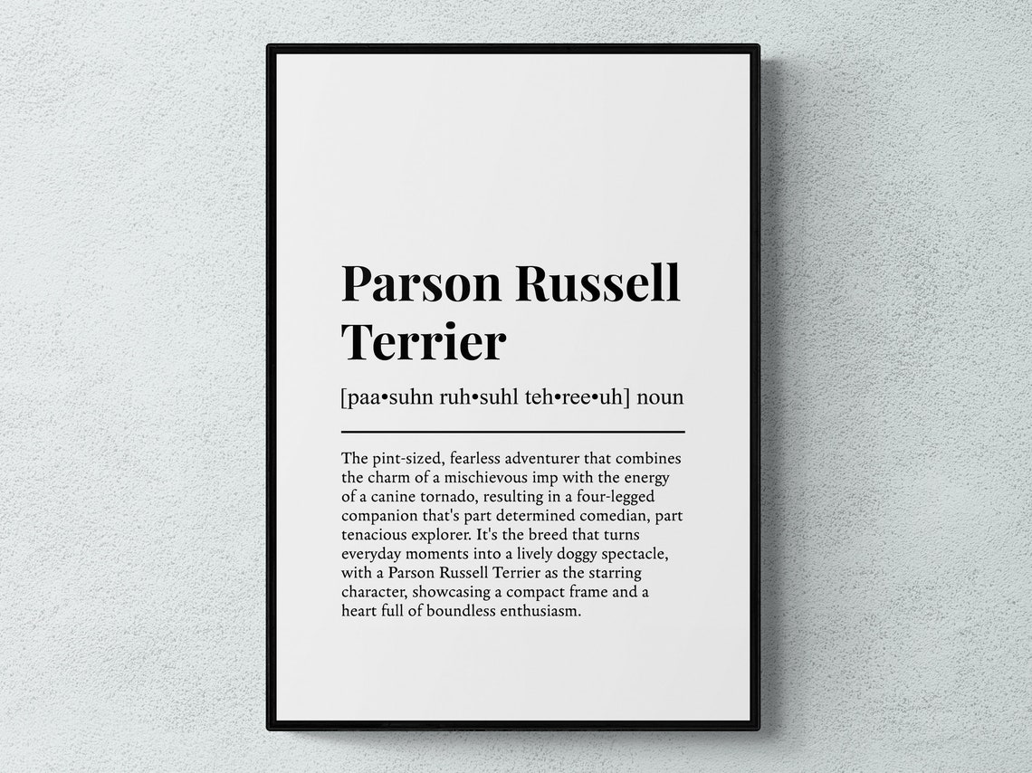 Parson Russell Terrier Funny Dictionary Definition Minimalist Wall Art