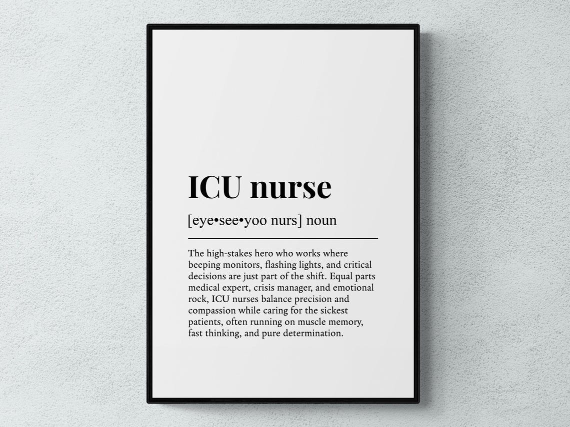 Icu Nurse Funny Definition Job Work Gift Wall Art Print