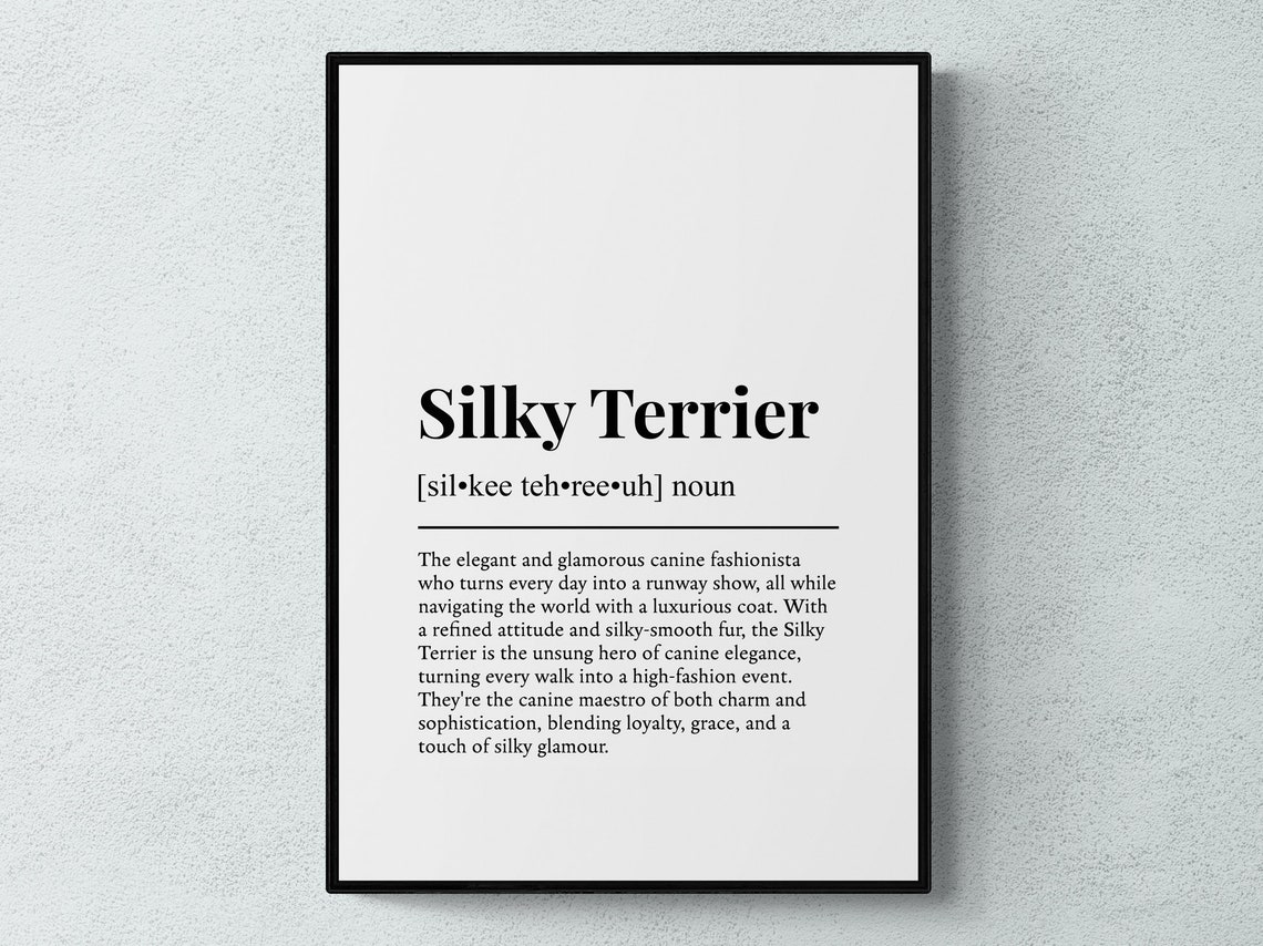 Silky Terrier Funny Dictionary Definition Typography Gift Wall Art