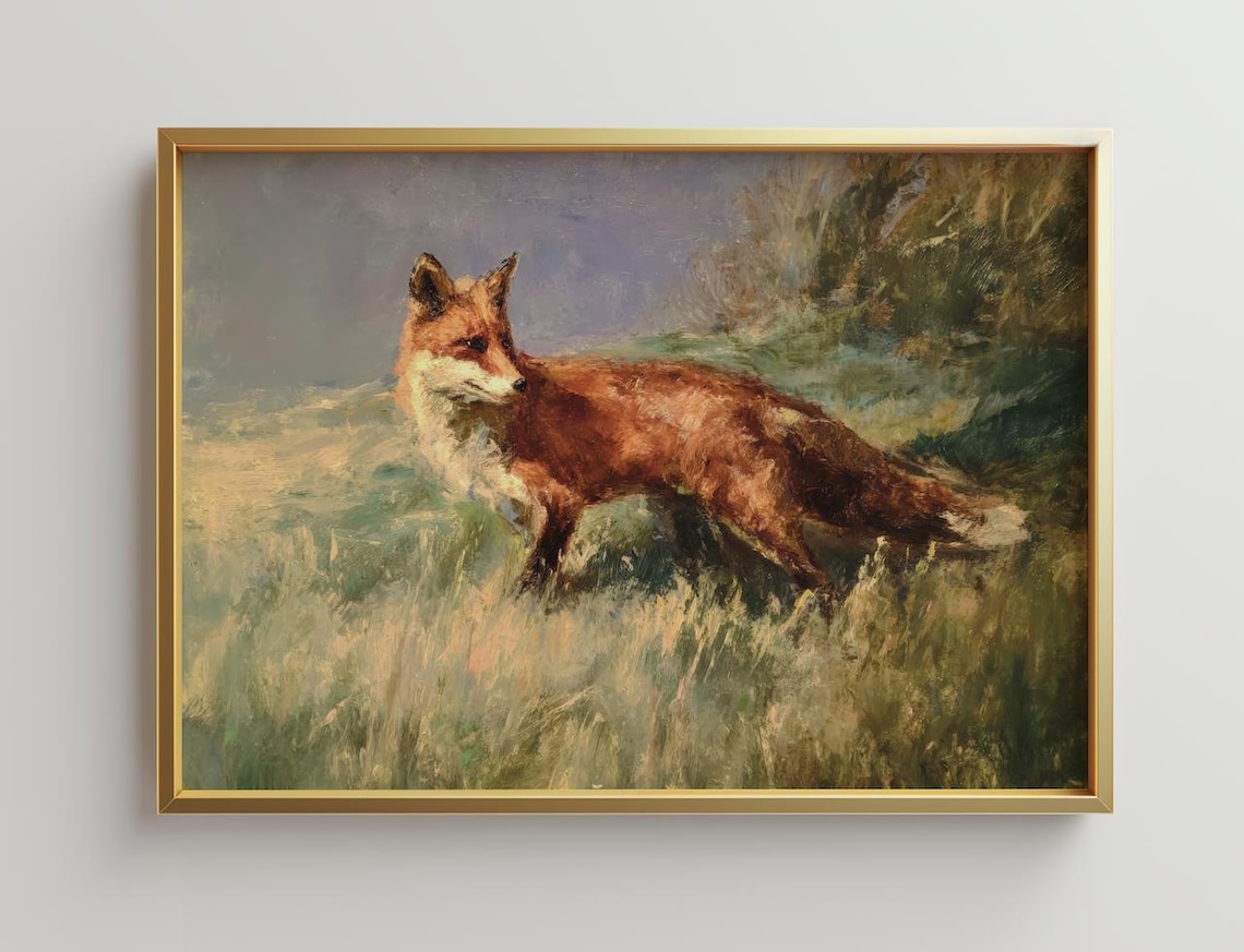 Red Fox Vintage Hunting Hounds In Forest Art Print