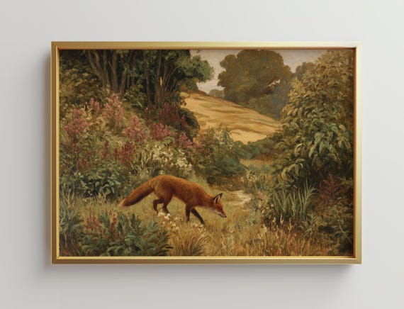 Red Fox In Forest Vintage Hunting Hounds Art Print