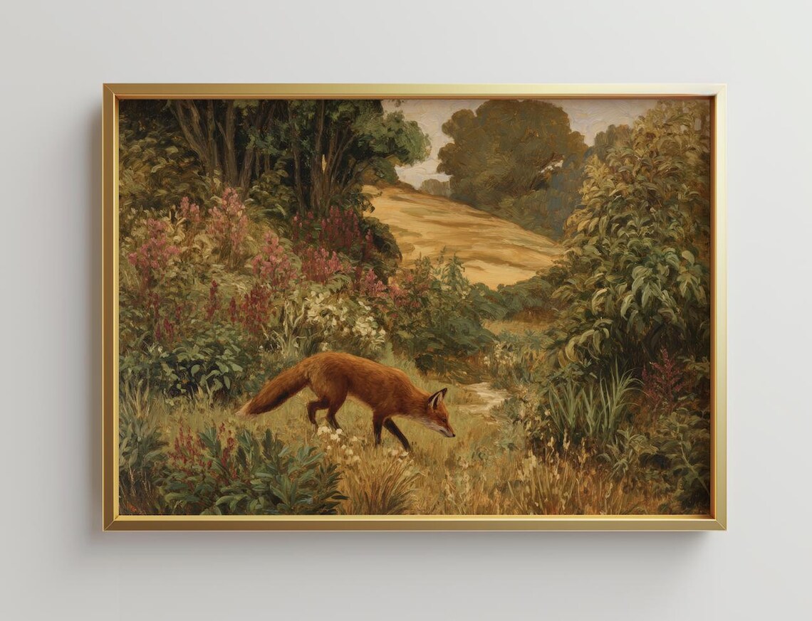 Red Fox In Forest Vintage Hunting Hounds Art Print