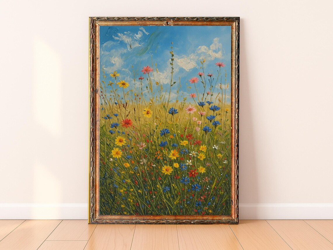 Wildflower Meadow Oil Painting Colorful Floral Landscape Art Poster