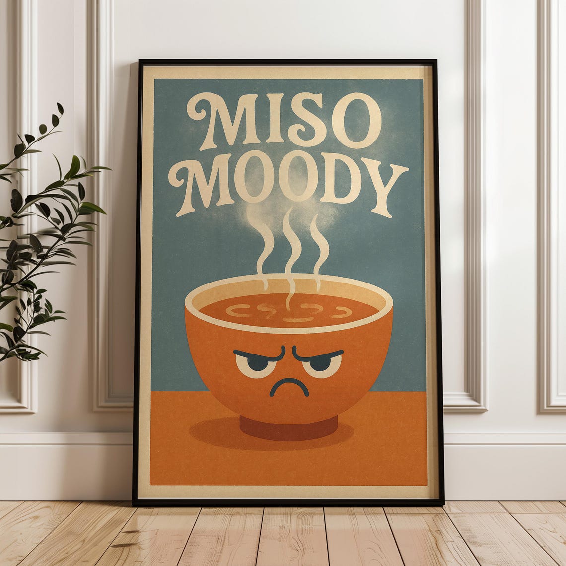 Grumpy Miso Soup Bowl Miso Moody Retro Kitchen Funny Food Print