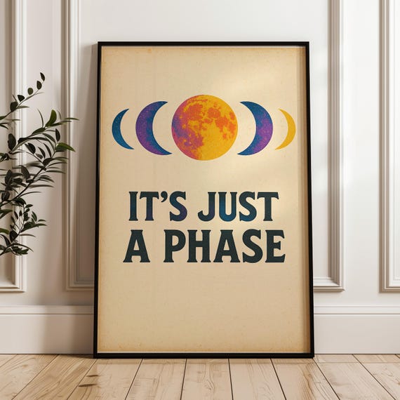 Funny Moon Phase Poster Retro Celestial Wall Art For Space Lovers
