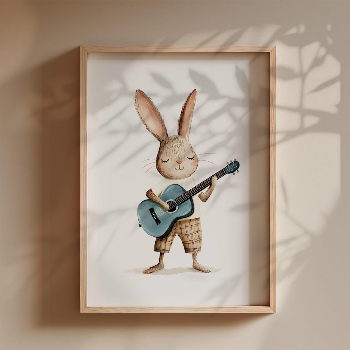 Sweet Bunny Playing a Blue Guitar in Watercolor Nursery Style Poster - Image 4