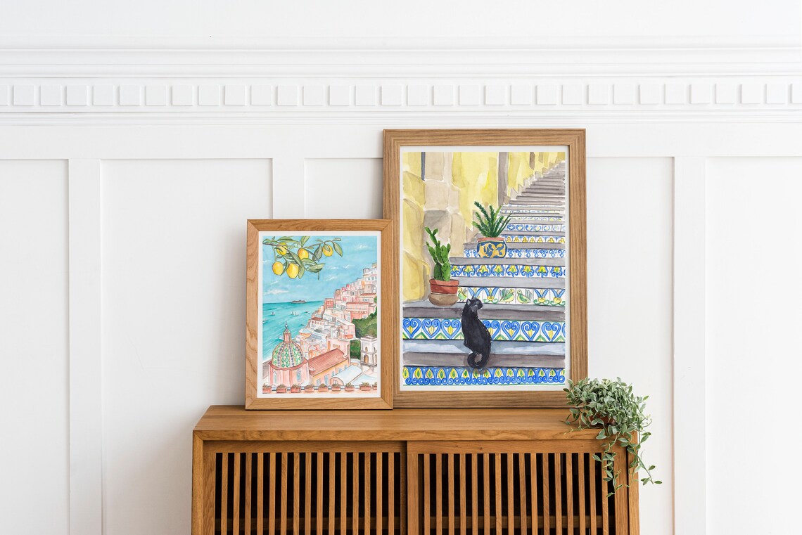 Sicily Steps Cat Vintage Art Print, Sicilian Tiles - Image 2