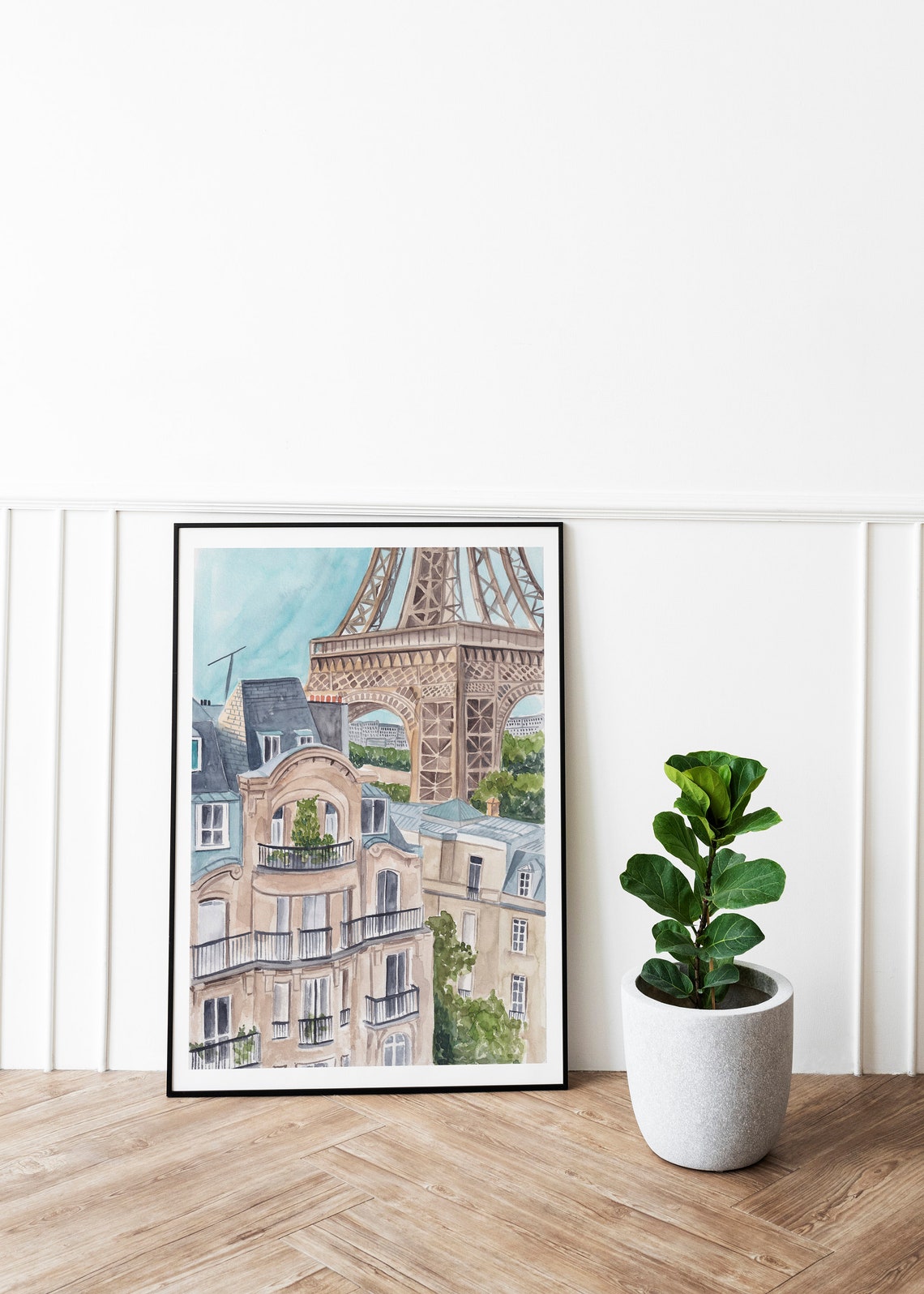 Paris Haussmann Rooftops With Eiffel Tower Watercolor City View Poster - Image 3