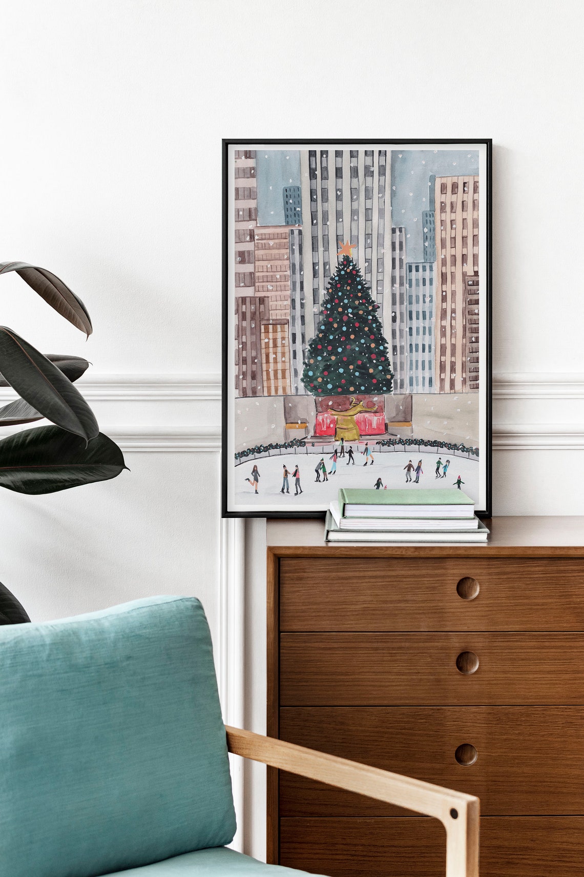 Rockefeller Center Christmas Tree Ice Skaters New York Holiday Poster - Image 2