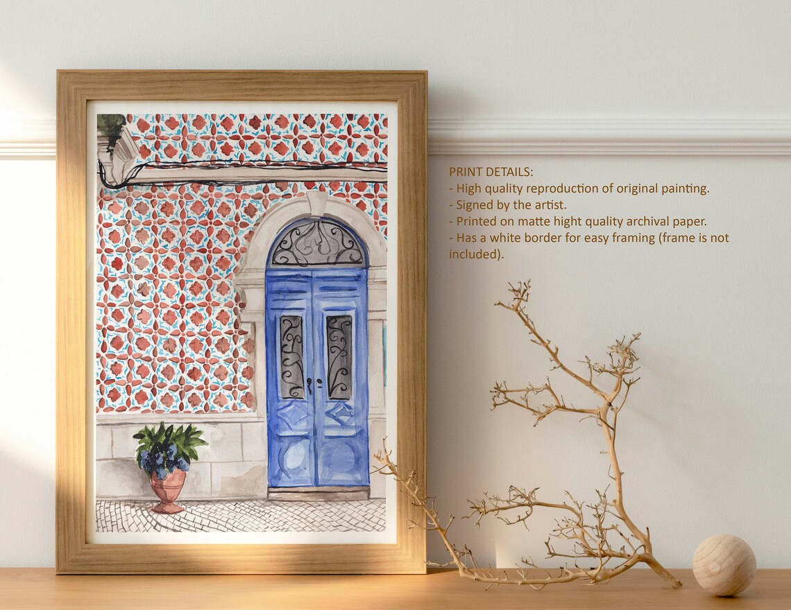 Blue Door Lisbon Tile Art Print, Portugal Travel - Image 4