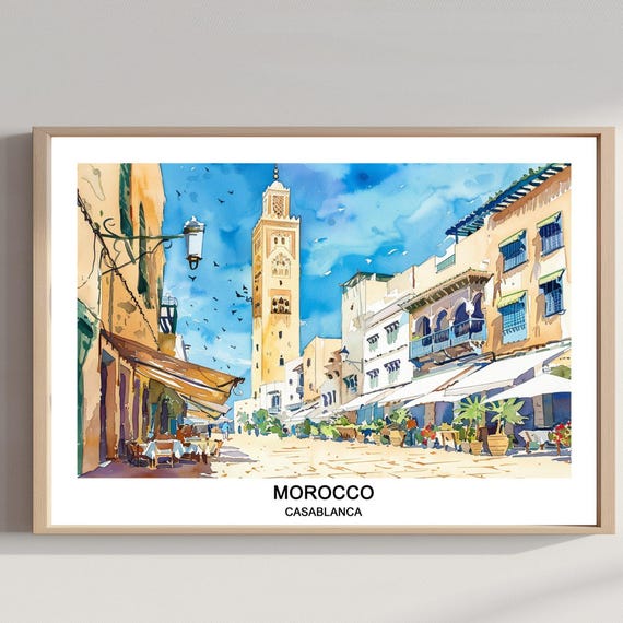 Casablanca Morocco Watercolor Print Africa Travel Poster