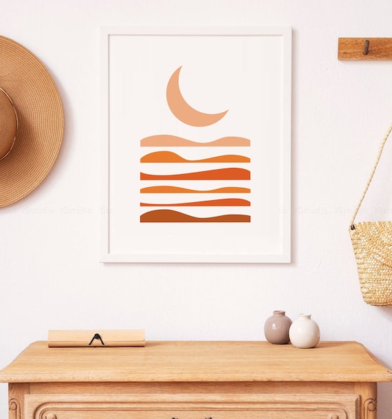 Modern Moon Art Print, Boho Mid-Century Minimalist