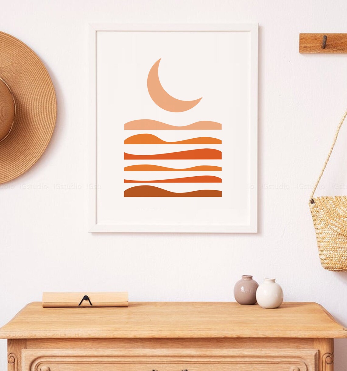 Modern Moon Art Print, Boho Mid-Century Minimalist