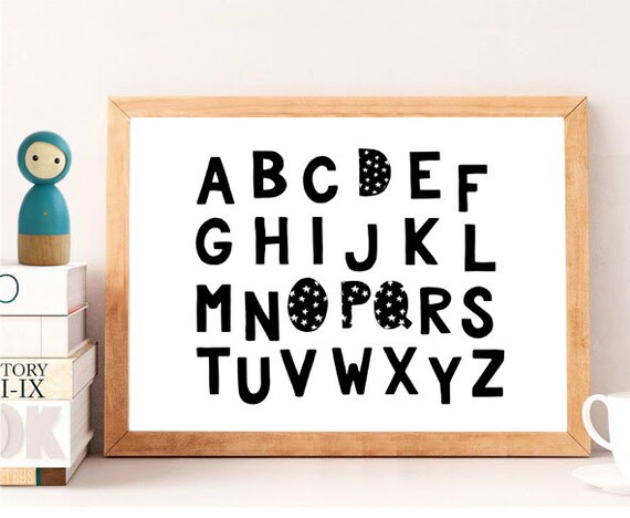 Playroom Decor Abc Wall Art Educational Landscape Alphabet Print Monochrome Nursery