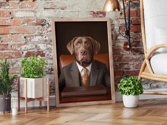 Funny Dog Wall Art Lawyer Portrait Chocolate Labrador Print Pet Lover Gift Doggy Office Decor Poster
