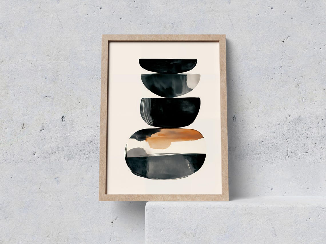 Stacked Stone Shapes Japandi Minimalist Abstract Ink Wash Poster