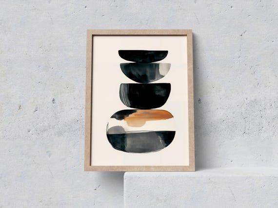 Minimalist Japandi Wall Art Print Abstract Japanese Poster Neutral Stacked Shapes For Zen Home Decor Gift Lovers
