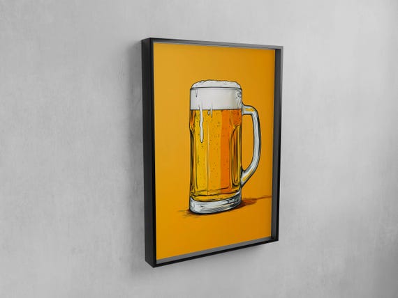 Beer Poster Print Bar Cart Art Retro Kitchen Decor Illustration Minimalist Pop For Home Man Cave Wall