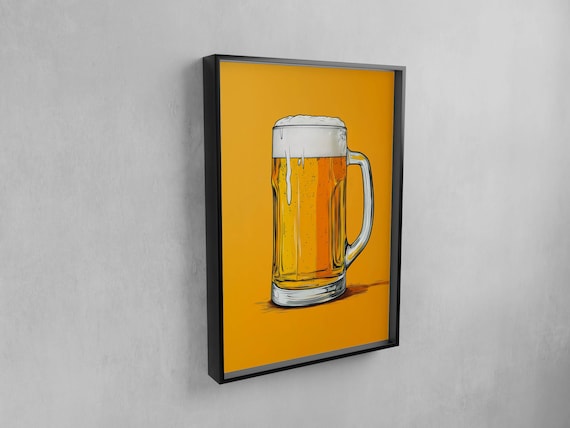 Hand Drawn Foamy Beer Mug Pop Art Bold Orange Bar Decor Poster