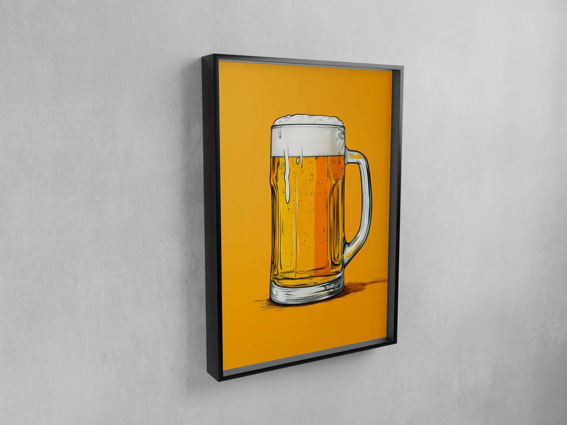 Beer Poster Print Bar Cart Art Retro Kitchen Decor Illustration Minimalist Pop For Home Man Cave Wall