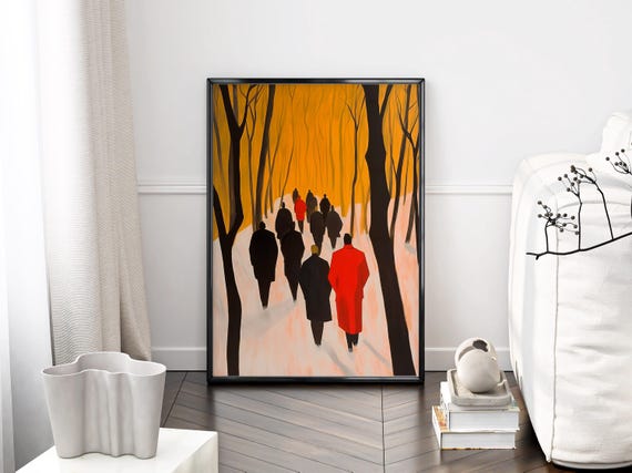 Abstract Figurative Wall Art Print Figures In Forest Eclectic Poster Bold Modern Maximalist Decor For Trendy Home Or Office