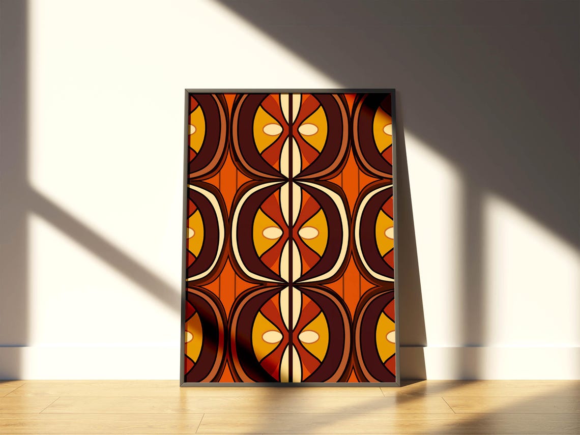 Retro 1970s Geometric Oval Pattern Burnt Orange Warm Tone Poster