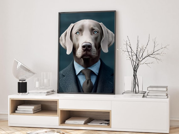 Suited Dog Poster Funny Wall Art For Home Office Modern Minimalist Animal Portrait Print Unique Gift Pet Lover