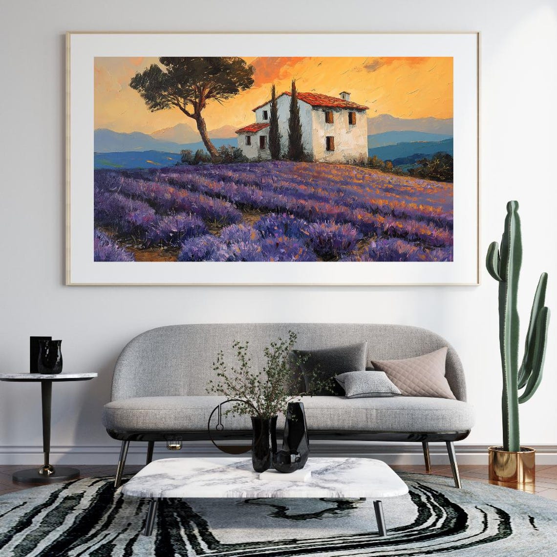 Tuscan Villa Lavender Field Cypress Tree Golden Sunset Travel Poster - Image 4