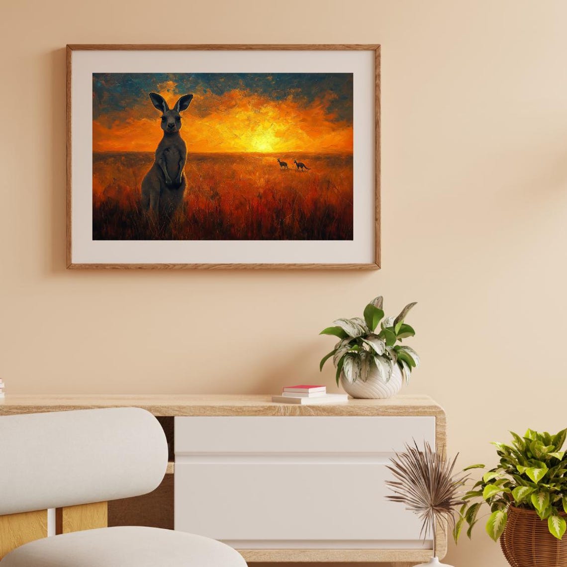 Kangaroo Sunset Australian Outback Golden Grassland Wildlife Wall Art