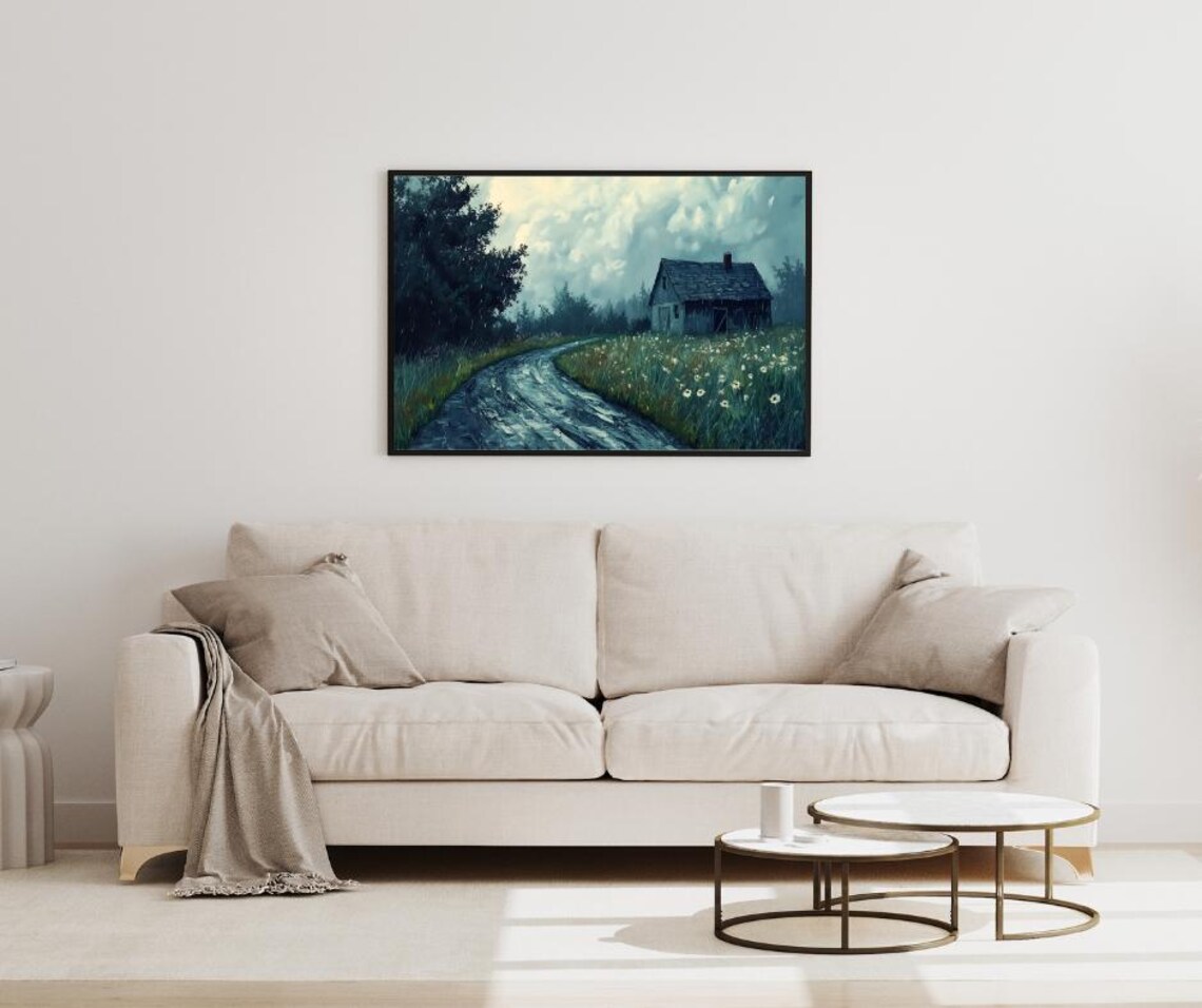 Abandoned Cottage In Rain, Rustic Countryside Art Print - Image 4