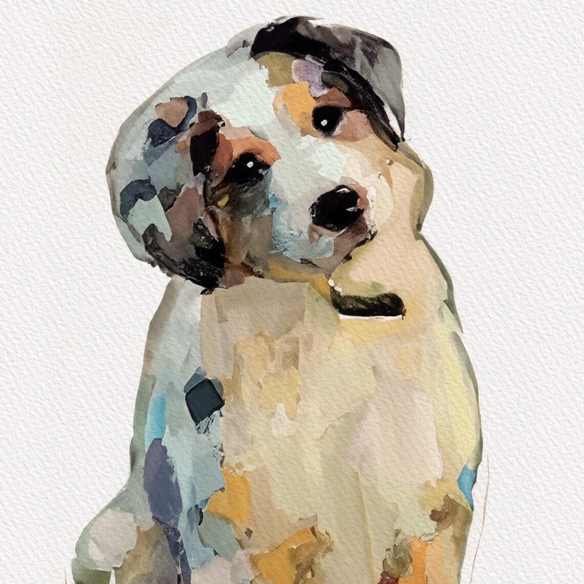 Abstract Watercolor Dog Portrait Cream Tan Modern Pet Wall Art Print