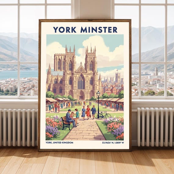 York Minster Cathedral Print Vintage Travel Poster Architectural Wall Art