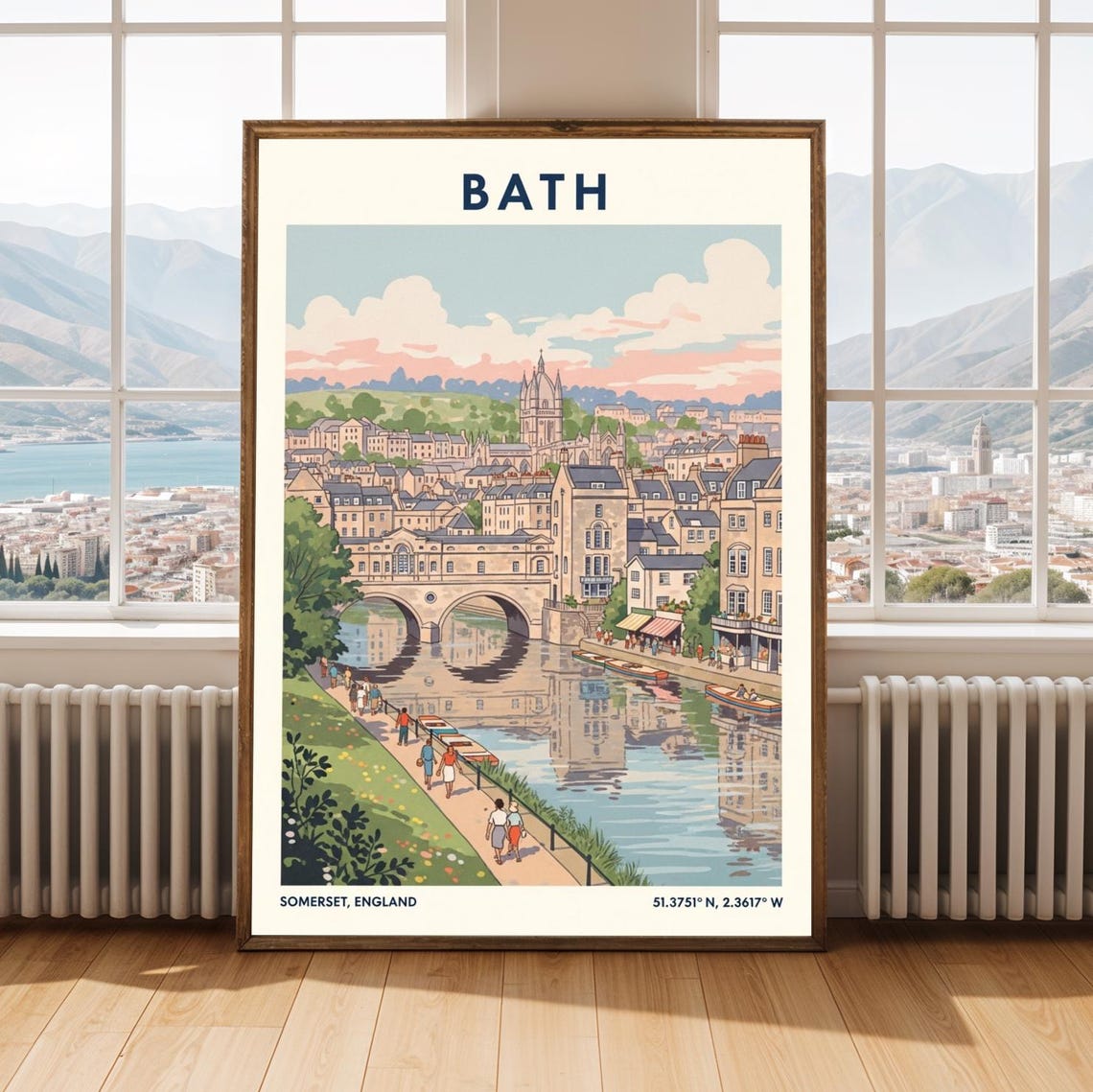 Bath Somerset England Pulteney Bridge Retro Travel Poster Art