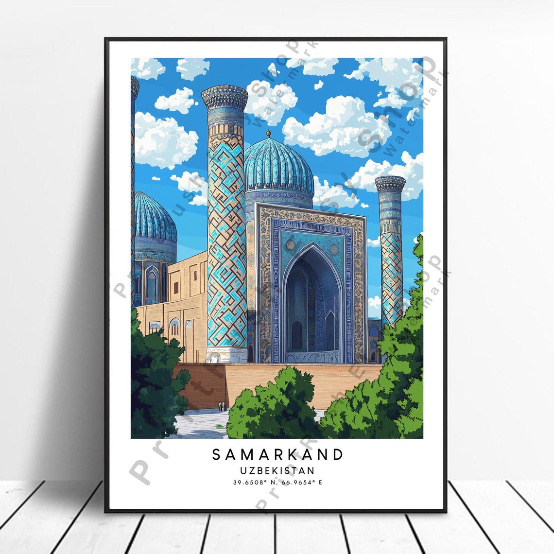 Samarkand Uzbekistan Blue Tiled Registan Silk Road Travel Poster