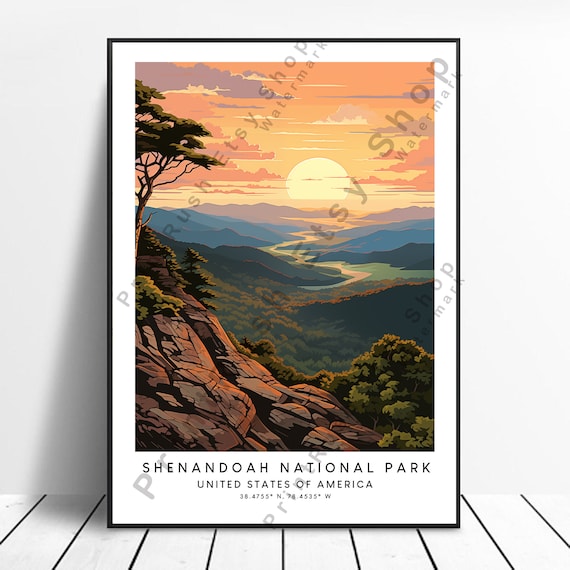Shenandoah National Park USA Sunset Valley Overlook Travel Poster