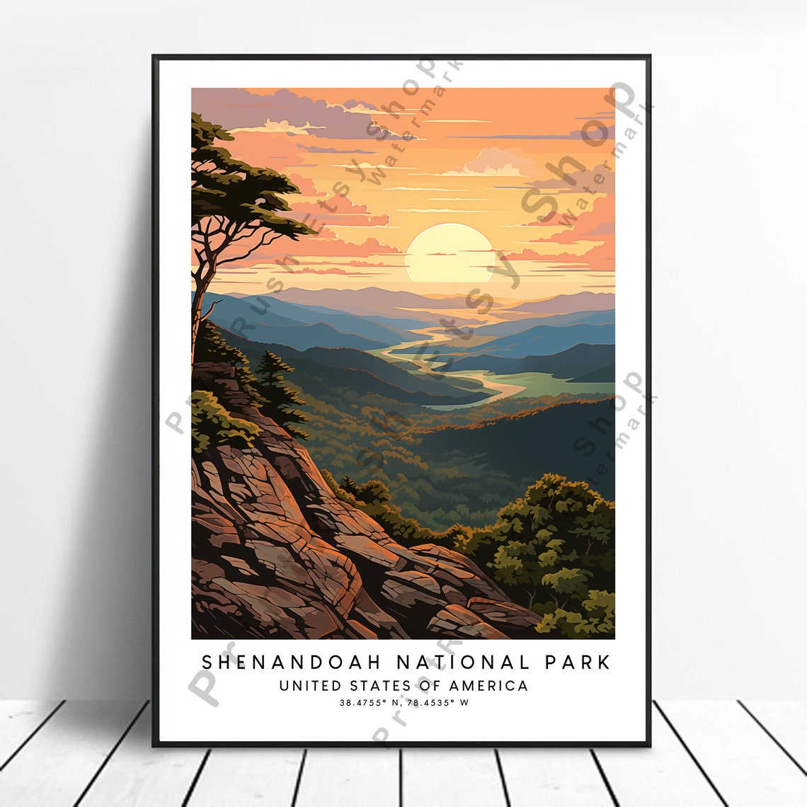 Shenandoah National Park USA Sunset Valley Overlook Travel Poster
