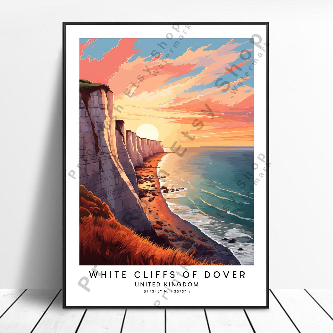 White Cliffs Of Dover Print Colourful Poster Minimalist Wall Art