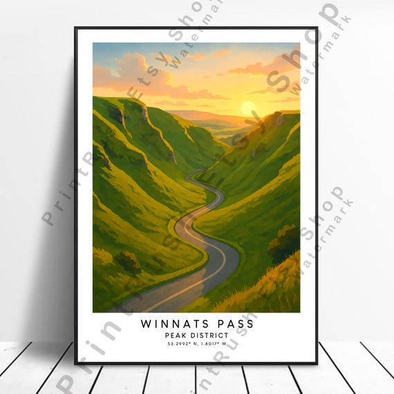 Peak District Travel Print Colourful Winnats Pass Poster Illustration Minimalist Wall Art Home Dcor Gift