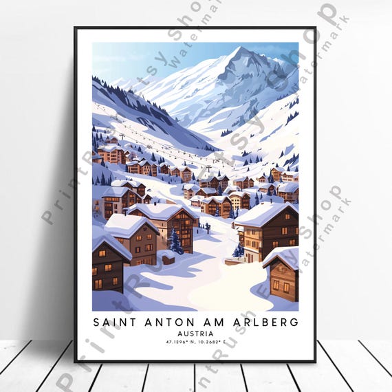 Saint Anton Am Arlberg Illustration Art Austria Travel Print Tyrolean Alps Decor Poster Wall Gift