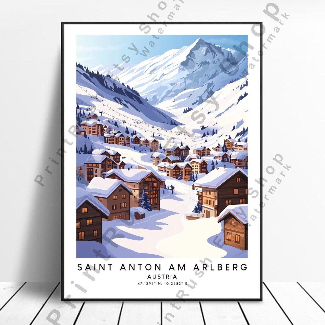 Saint Anton Am Arlberg Austria Ski Village Snowy Alps Travel Poster