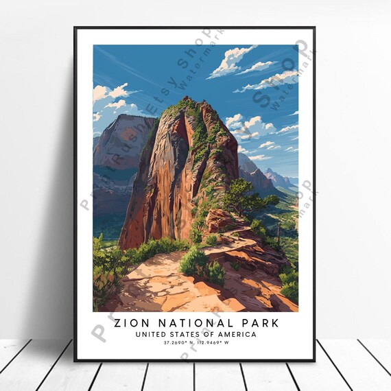 Zion National Park Red Rock Cliffs Utah Desert Travel Art Poster