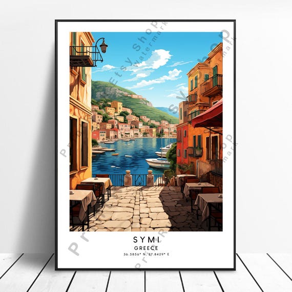 Symi Greece Travel Print Colourful Wall Art Poster Minimalist Island Decor Hanging Gift