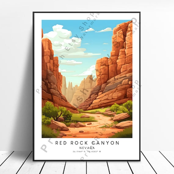 Red Rock Canyon Nevada Red Desert Cliffs Vintage Travel Poster
