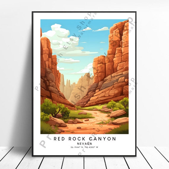 Red Rock Canyon Print Nevada Poster Wall Travel Minimalist Mojave Desert Art Christmas Gift