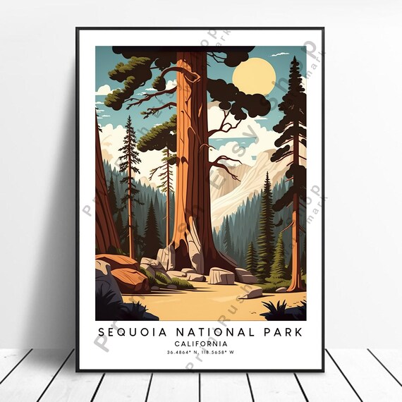 Sequoia National Park Print Colourful Poster Abstract Minimalist Wall Art Gift