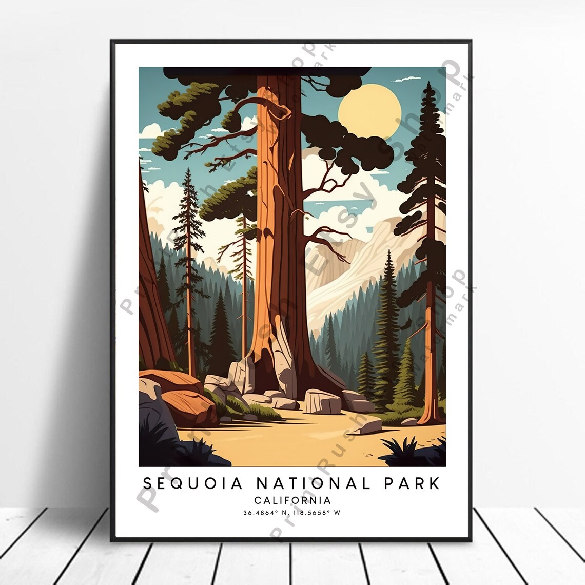 Sequoia National Park Print Colourful Poster Abstract Minimalist Wall Art Gift
