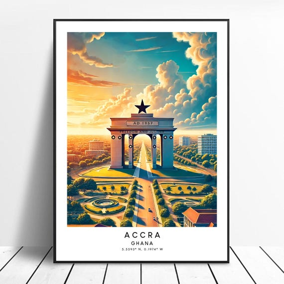 Accra Ghana Poster Colourful Print Travel Minimalist Wall Art Illustration Gift