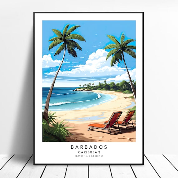 Barbados Travel Print, Colourful Abstract Minimalist Poster